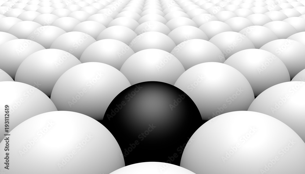 Black ball amongst white balls, concept of racism, 3d illustration Stock  Illustration | Adobe Stock