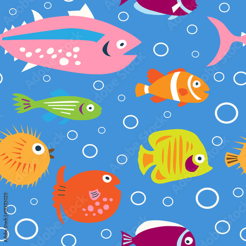 Cute children's pattern with decorative tropical fish