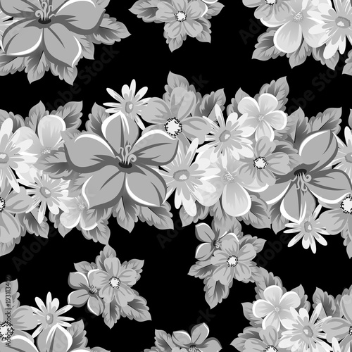 abstract seamless pattern of flowers on black background. for card designs  greeting cards  birthday invitations  Valentine s day  party  holiday.