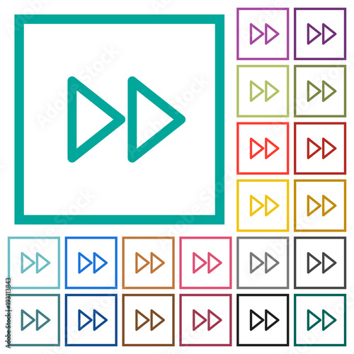 Media fast forward flat color icons with quadrant frames
