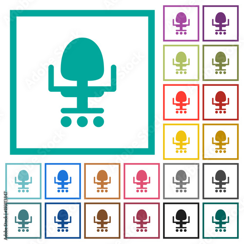 Office chair flat color icons with quadrant frames