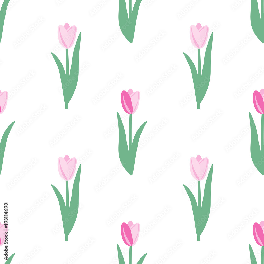 Vector seamless pattern of pink tulips. Floral pattern simple style. Vector illustration. Vector seamless pattern of pink tulips. Floral pattern simple style. Vector illustration.