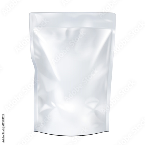 Blank Food Flexible Pouch Snack Sachet Bag. Mock Up, Template. Illustration Isolated On White Background. Ready For Your Design. Product Packaging. Vector EPS10