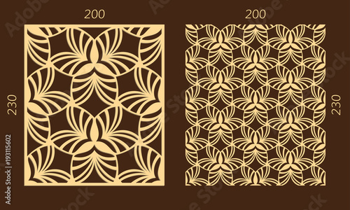 Laser cutting set. Woodcut vector trellis panel. Plywood lasercut eastern design. Hexagonal seamless pattern for printing, engraving, paper cutting. Stencil lattice ornament.