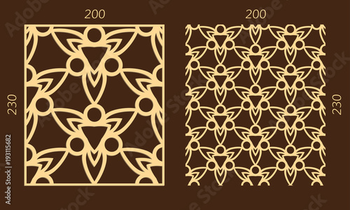 Laser cutting set. Woodcut vector trellis panel. Plywood lasercut eastern design. Hexagonal seamless pattern for printing, engraving, paper cutting. Stencil lattice ornament.