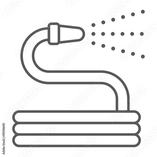 Garden hose thin line icon, farming and agriculture, water hose sign vector graphics, a linear pattern on a white background, eps 10.