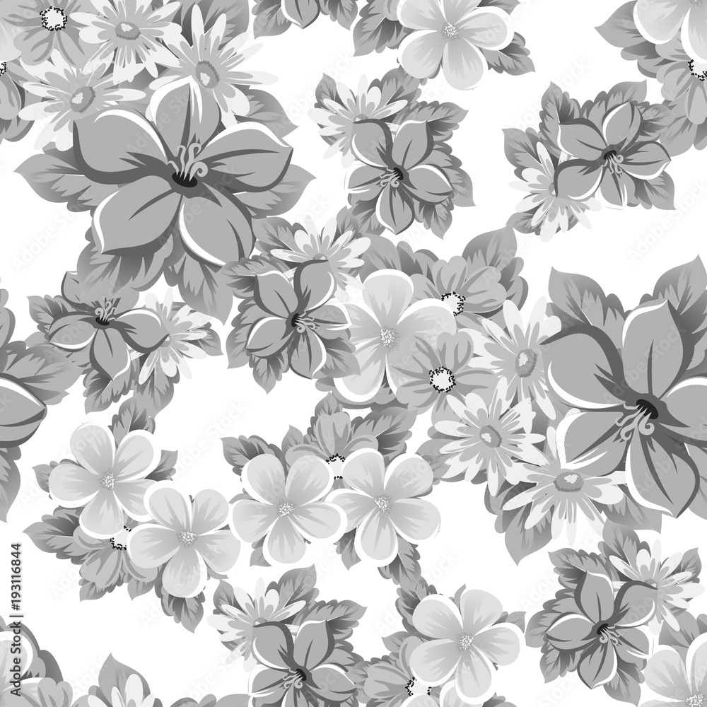 abstract monochrome seamless pattern of flowers. for card designs, greeting cards, birthday invitations, Valentine's day, party, holiday.