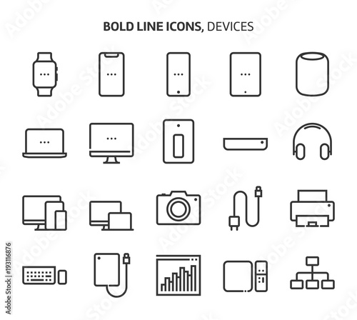 Devices, bold line icons