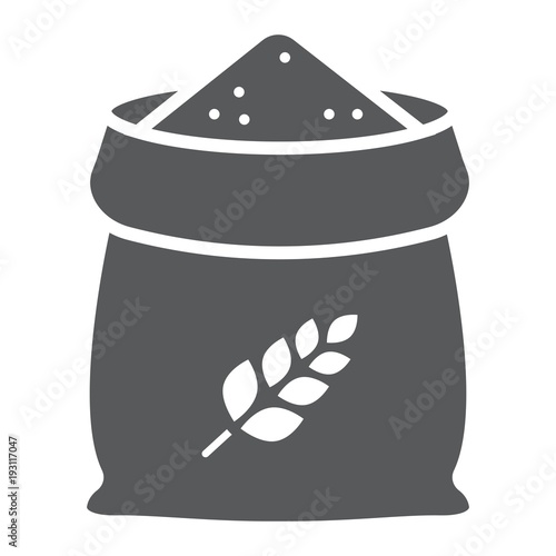 Bag of wheat glyph icon, farming and agriculture, grain bag sign vector graphics, a solid pattern on a white background, eps 10.