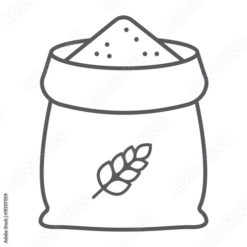 Bag of wheat thin line icon, farming and agriculture, grain bag sign vector graphics, a linear pattern on a white background, eps 10.