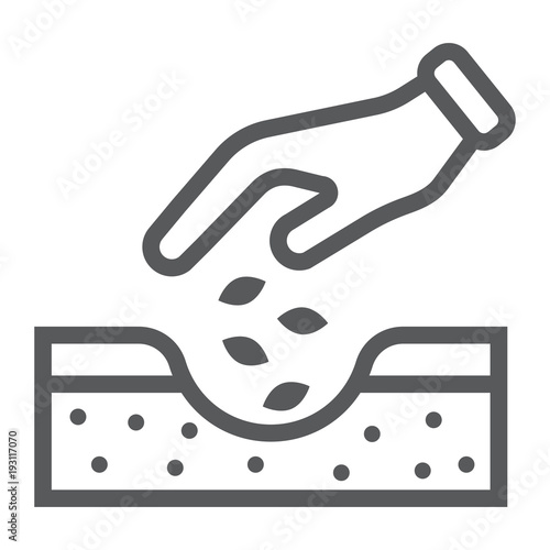 Hands planting seeds line icon, farming and agriculture, seeding sign vector graphics, a linear pattern on a white background, eps 10.