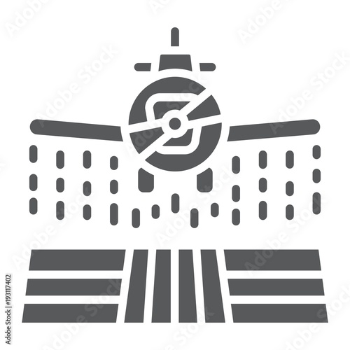 Plane sprays pesticides glyph icon, farming and agriculture, farm crop duster sign vector graphics, a solid pattern on a white background, eps 10.