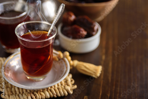 Dried dates fruits with tea for iftar