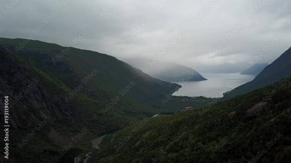 View to Fjord and water from drone on air Norway View to Fjord and water from drone on air Norway