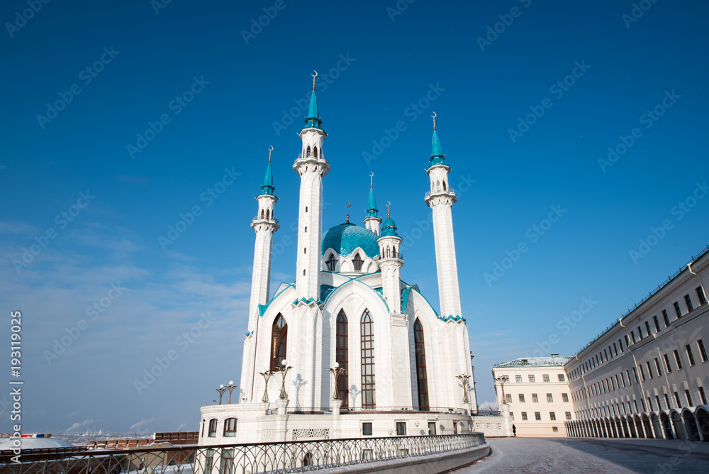 Qolsharif Mosque in Kazan Kremlin in winter, Tatarstan, Russia