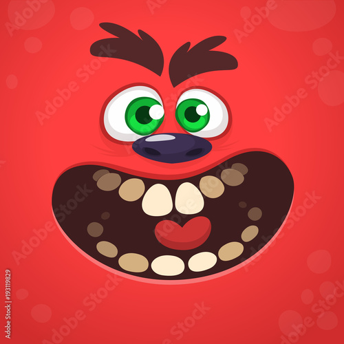 Angry cartoon monster face design. Vector Halloween red monster illustration