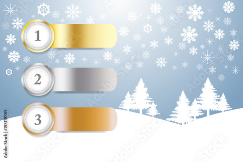 Sports Rank Numbers in winter snow landscape with trees and snowflakes
