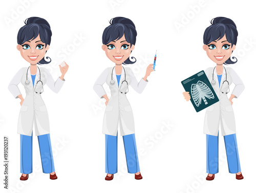 Beautiful cartoon character medic. Set