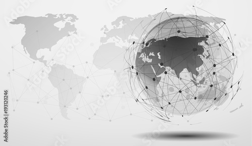 Black and White Modern Minimal Style Cloud Computing, Networks Structure world map point and line composition concept of global business. Vector Illustration