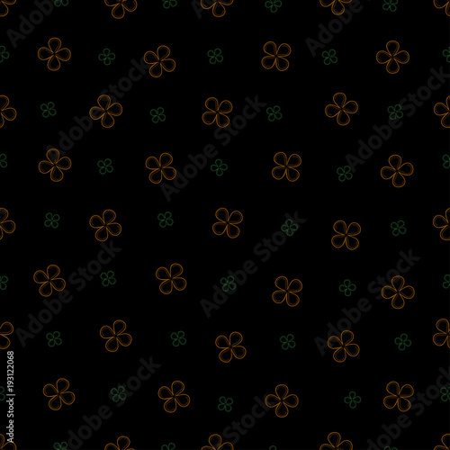 Seamless background with four petals flowers on a black background. All elements are divided into groups