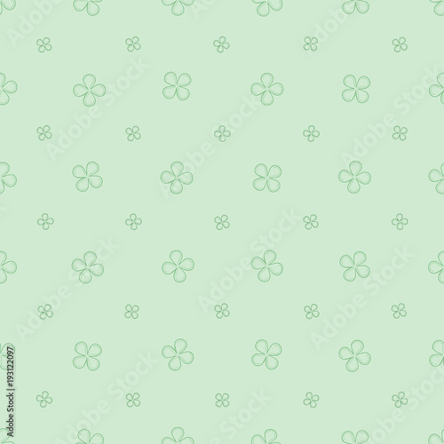Seamless pattern with with four petals flowers in pastel green tones. All elements are divided into groups