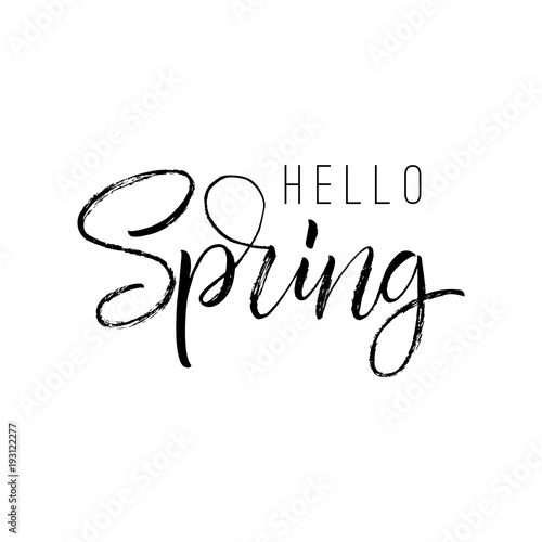 Hello Spring - hand lettering phrase. Vector.
