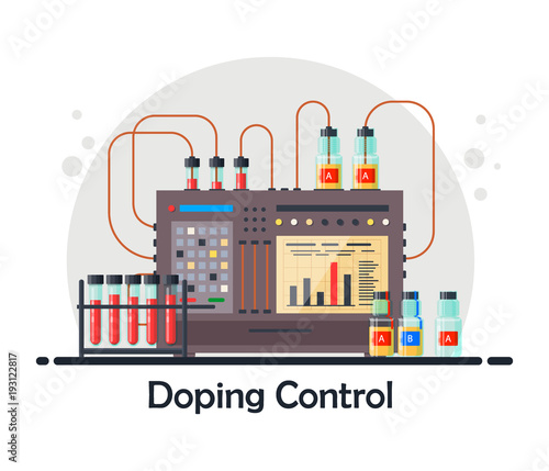 Anti-doping laboratory for blood, urine tests, medical equipment for analysis and doping control with probe A and B, research process concept in flat style - vector illustration