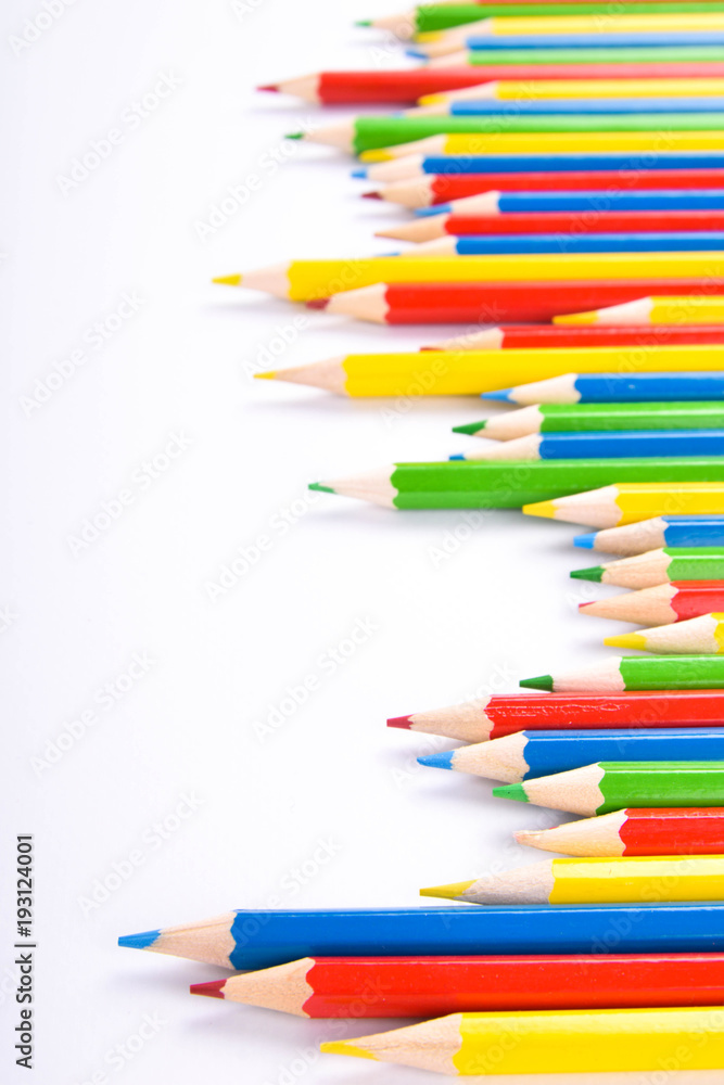 Colorful pencils pattern isolated on white background. Top view colorful of color pencils.Colored pencils, isolated on the white background. Color pencil with copy space isolated on white background, Colorful pencils pattern isolated on white background. Top view colorful of color pencils.Colored pencils, isolated on the white background. Color pencil with copy space isolated on white background,