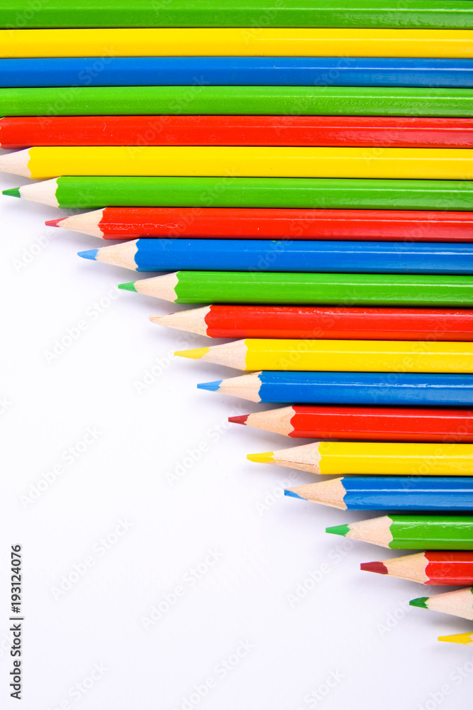 Colorful pencils pattern isolated on white background. Top view colorful of color pencils.Colored pencils, isolated on the white background. Color pencil with copy space isolated on white background, Colorful pencils pattern isolated on white background. Top view colorful of color pencils.Colored pencils, isolated on the white background. Color pencil with copy space isolated on white background,