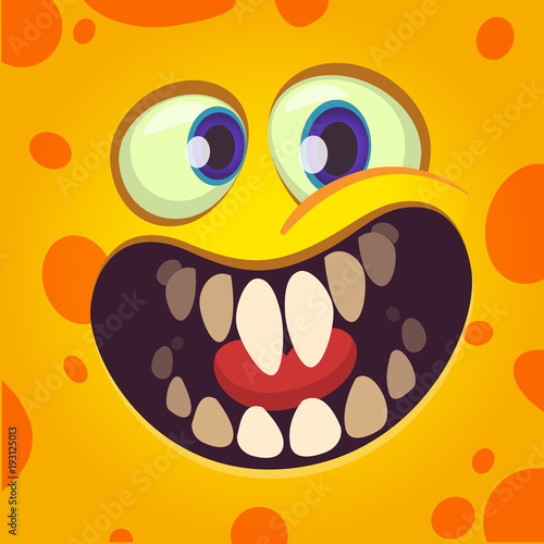 Funny cartoon monster face avatar with a big smile full of teeth