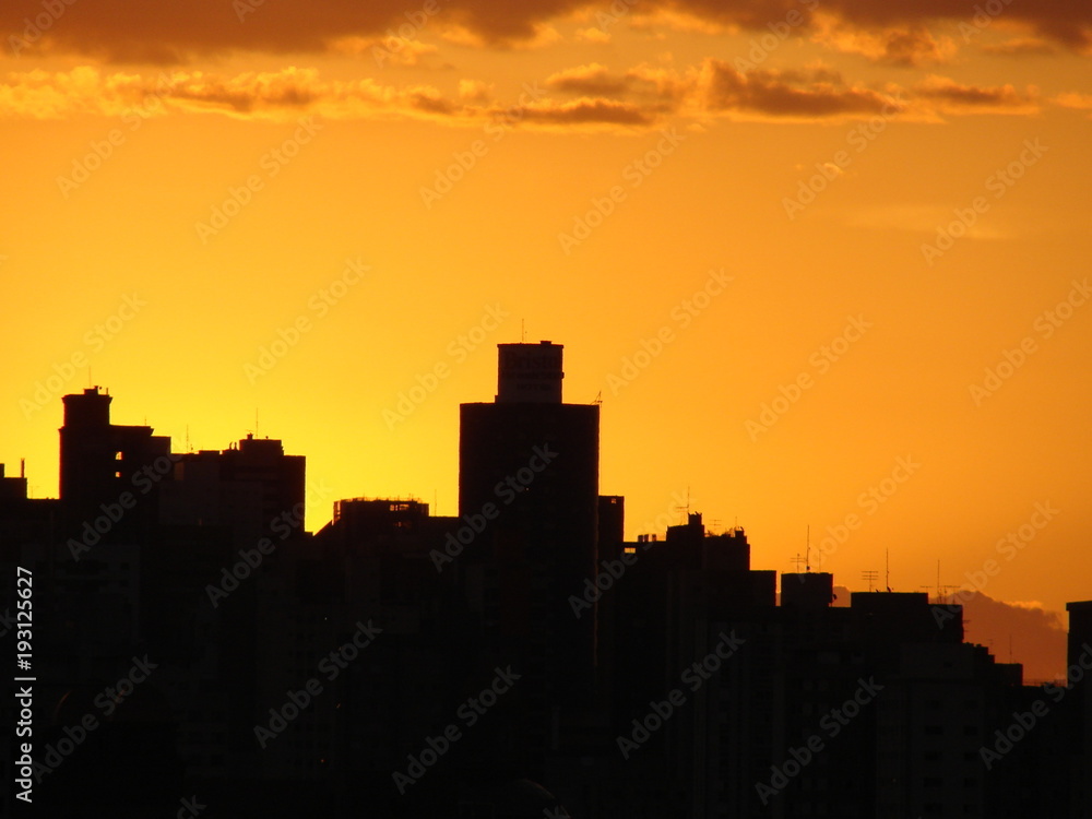 Sunset silhouette of the cityscape