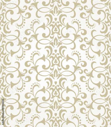 Wallpaper in the style of Baroque. A seamless vector background. White and grey floral ornament. Graphic vector pattern.