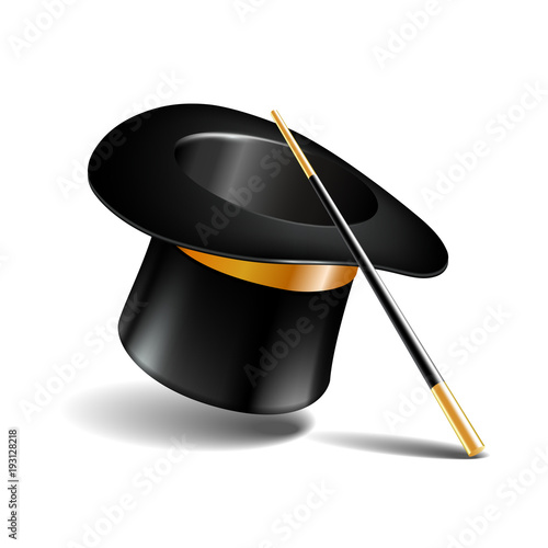 Magic hat and wand isolated on white