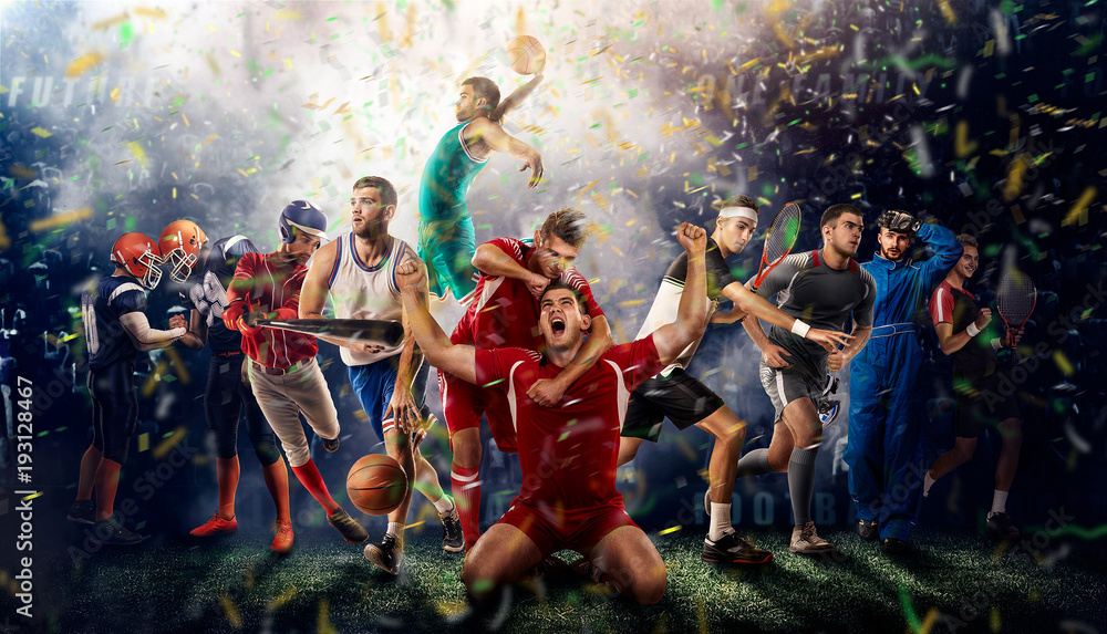Fototapeta gracze różnych sportów na renderingu 3D stadionu piłkarskiego