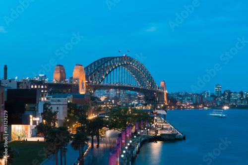 Sydney Harbour Bridge view during blue hour.