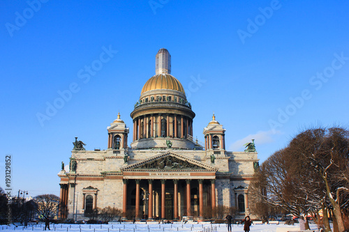 St. Isaac's Cathedral Orthodox Basilica and Museum Building in Saint-Petersburg, Russia. Classical Empire Architecture Built in 1858 by Architect Montferrand. Famous City Cultural Landmark Winter View