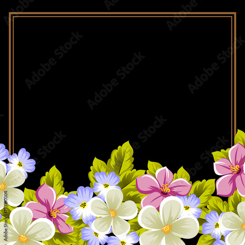 elegant frame of flowers on a black background. For the design of cards  invitations  greeting cards  fabrics  banners. For birthday  wedding  party  Valentine s day  holiday.
