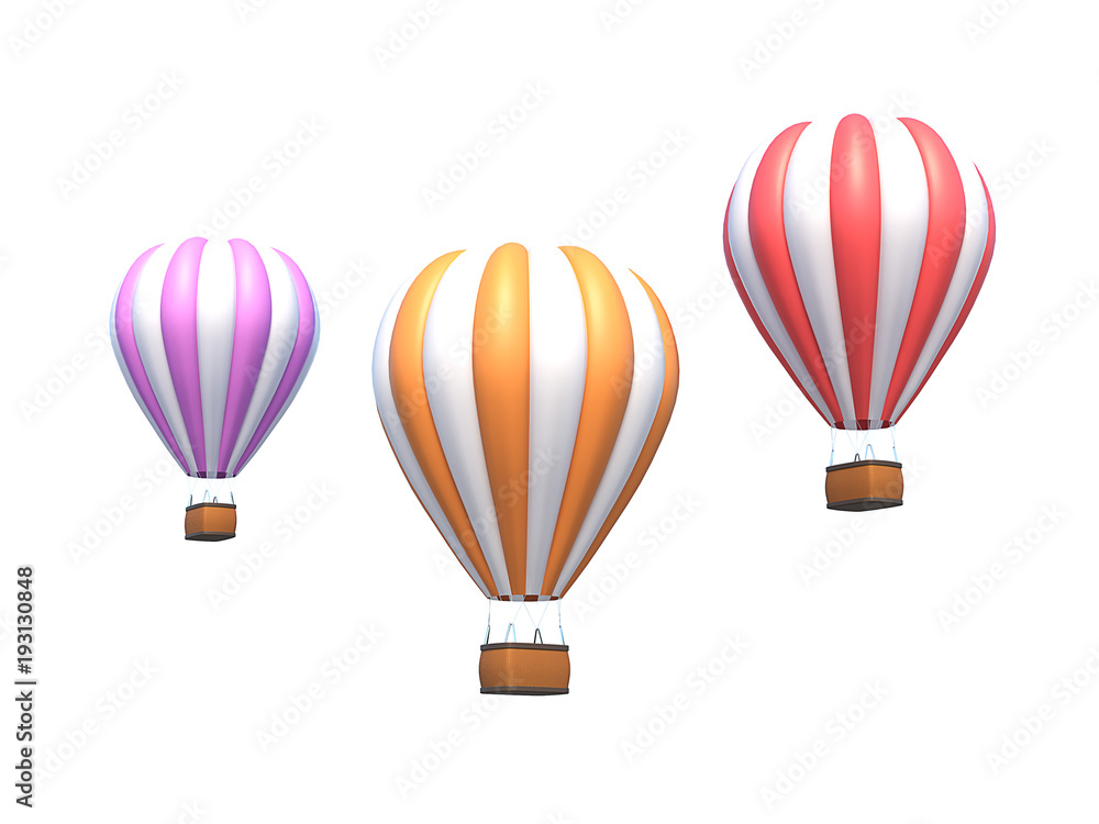 Hot air balloon, colorful aerostat isolated on white. 3d render
