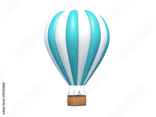 Hot air balloon blue white stripes, colorful aerostat isolated on white. 3d render