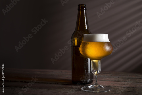 Beer bottle and a glass of cold beer