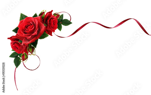 Silk ribbon and red rose fl...