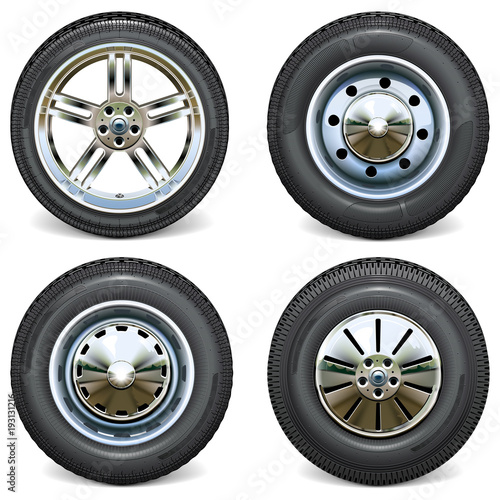 Vector Retro and Modern Car Wheels Side View