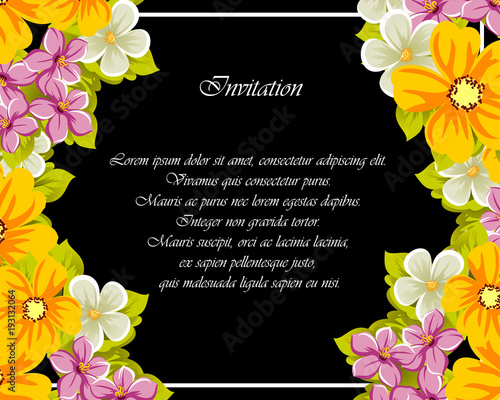Frame of flowers for design postcards, cards, invitations, greeting cards for birthday, Valentine's day, wedding, party, holiday.