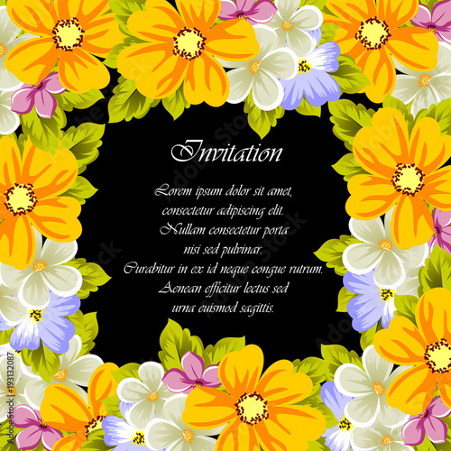 Frame of flowers for design postcards, cards, invitations, greeting cards for birthday, Valentine's day, wedding, party, holiday.