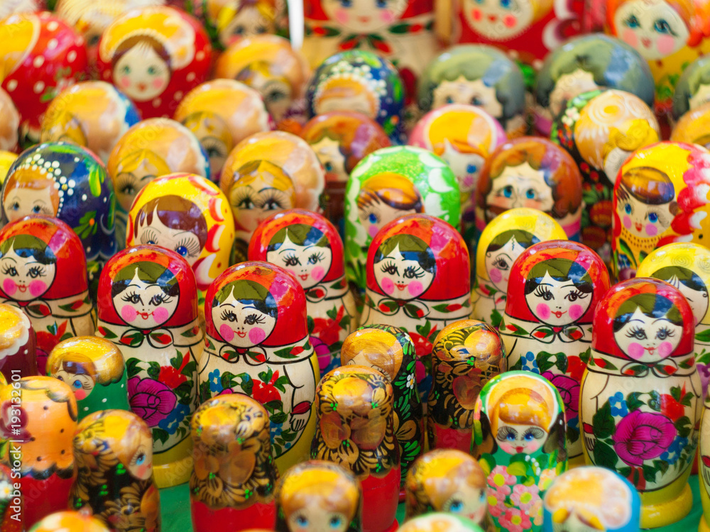 Matryoshka. Russian nesting doll, colourful wooden dolls. Traditional Russian souvenir
