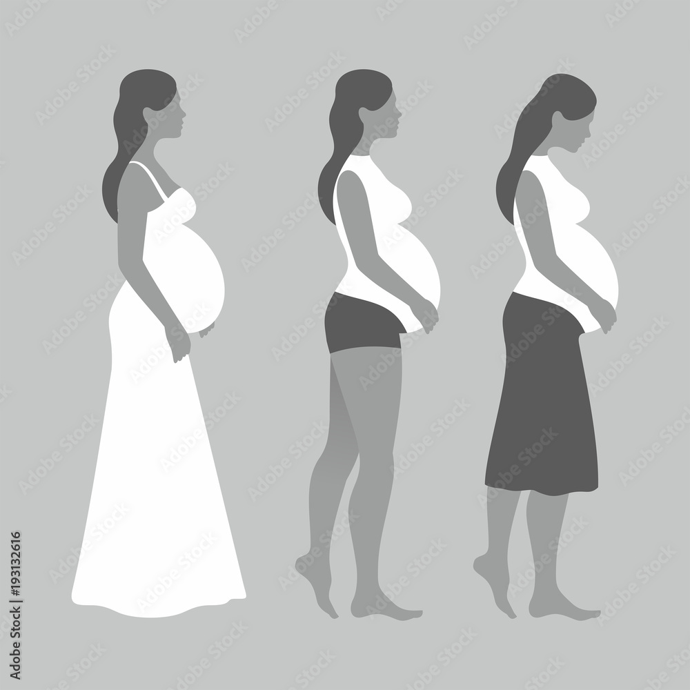  Pregnant woman on gray background