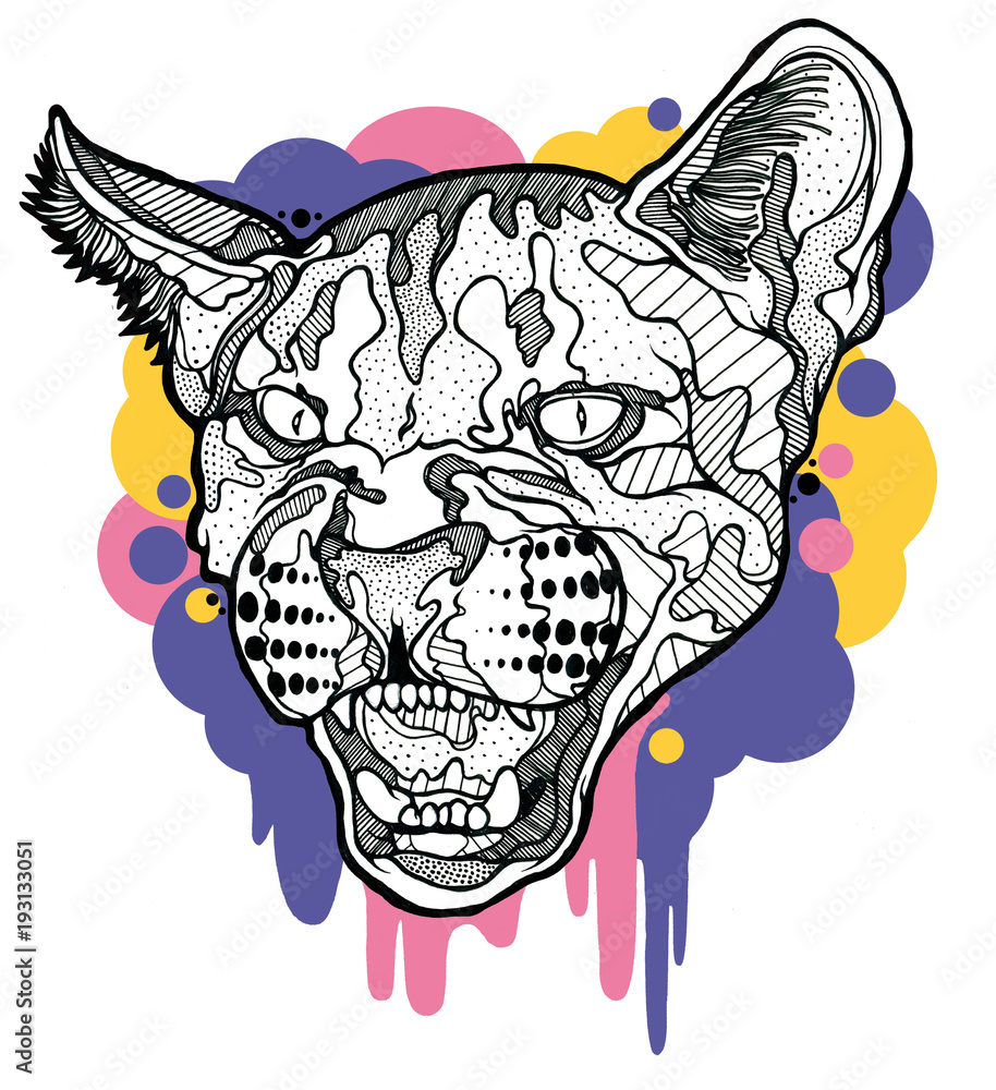 Angry puma with graphic elements Stock Illustration | Adobe Stock