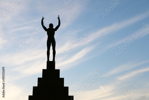 Silhouette image businessman achievement and goal victory concept.