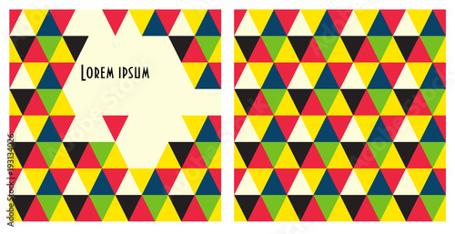 Square Booklet or brochure cover vector template with a copyspace for a title. Triangles seamless pattern leaflet cover or geometric square brochure layout mockup.