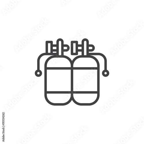 Twin air tanks diving kit outline icon. linear style sign for mobile concept and web design. Diving cylinders simple line vector icon. Symbol, logo illustration. Pixel perfect vector graphics